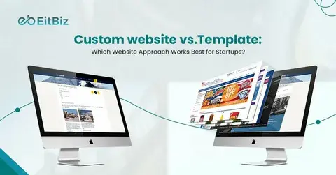 Custom website design compared with a template-based website, showing differences in layout, branding, and flexibility.