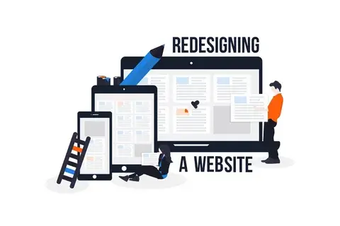 Modern business website redesign showing improved user experience, responsive design, and website performance